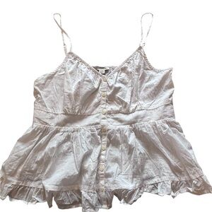 American Eagle White Ruffle Babydoll Tank Top Size Large